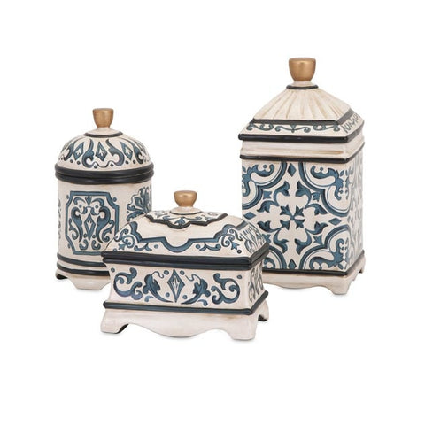 Hand-painted in Baroque Accents Ceramic Boxes by Beth Kushnick, Set of 3
