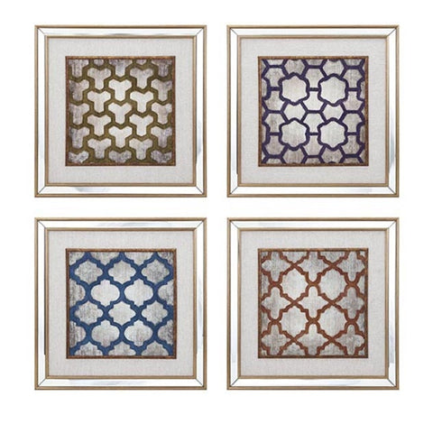 Mirrored Quatrefoil Wall Art, Set of 4