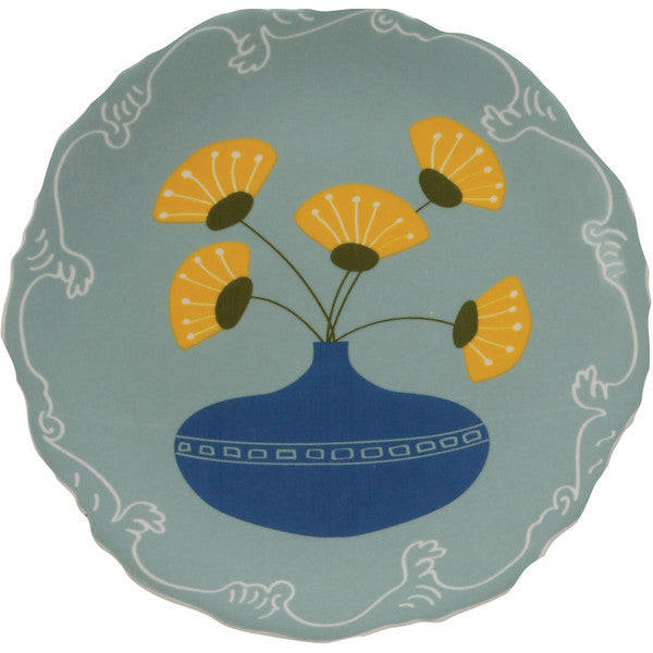 Scallop-edged Decorative Plates with Flowers & Vase Design, Set of 4