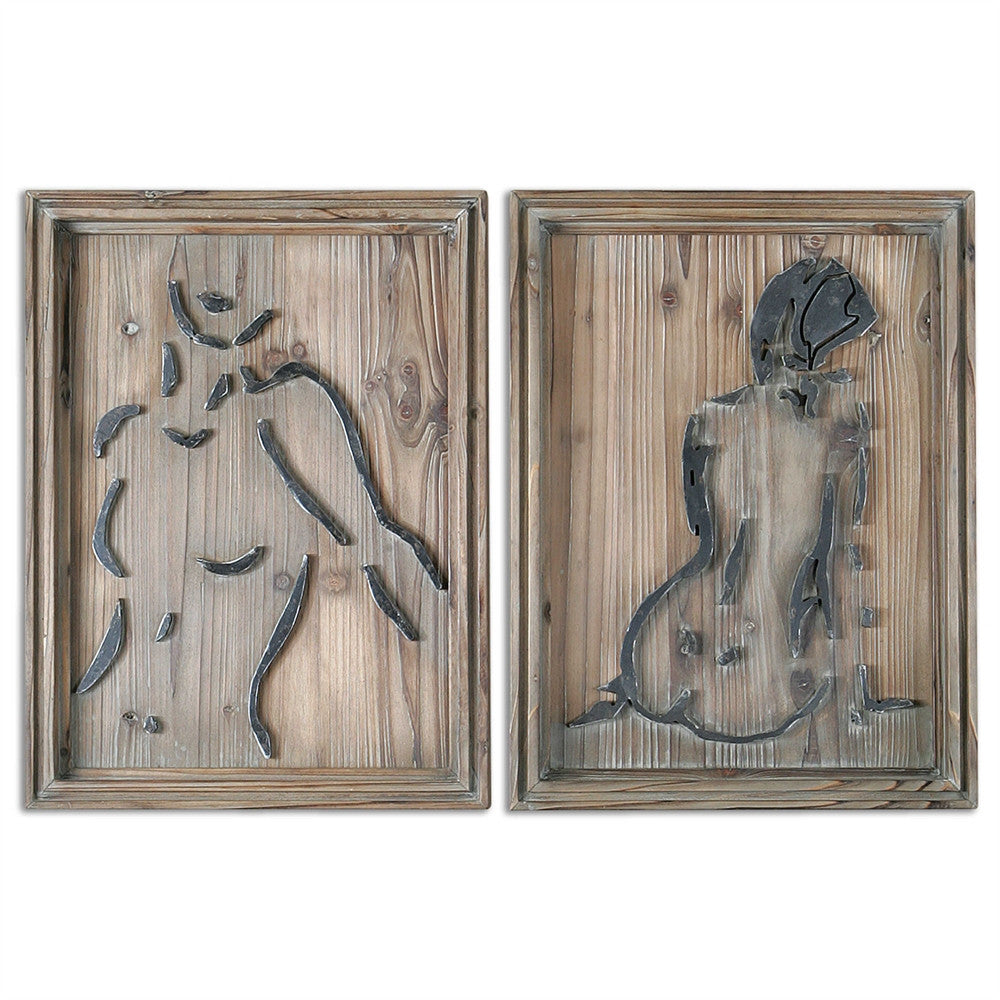 Silhouettes of Nudes, Mixed Media, Set of 2
