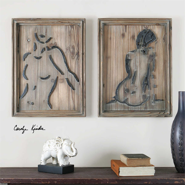 Silhouettes of Nudes, Mixed Media, Set of 2